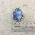 Gold Plated Faceted Synthetic Blue Sapphire (Lab Created) Teardrop/Pear Shaped Bezel Pendant - Measuring 28mm x 39mm - Sold Individual