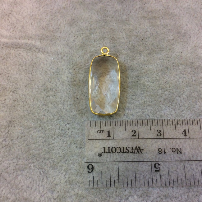 Clear Hydro Quartz Bezel | Gold Plated Faceted (Lab Created) Rectangle Bar Shaped Pendant - Measuring 12mm x 24mm - Sold Individually