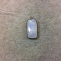 Gunmetal Plated Natural Moonstone Faceted Rectangle/Bar Shaped Copper Bezel Pendant - Measures 12mm x 24mm - Sold Individually, Random