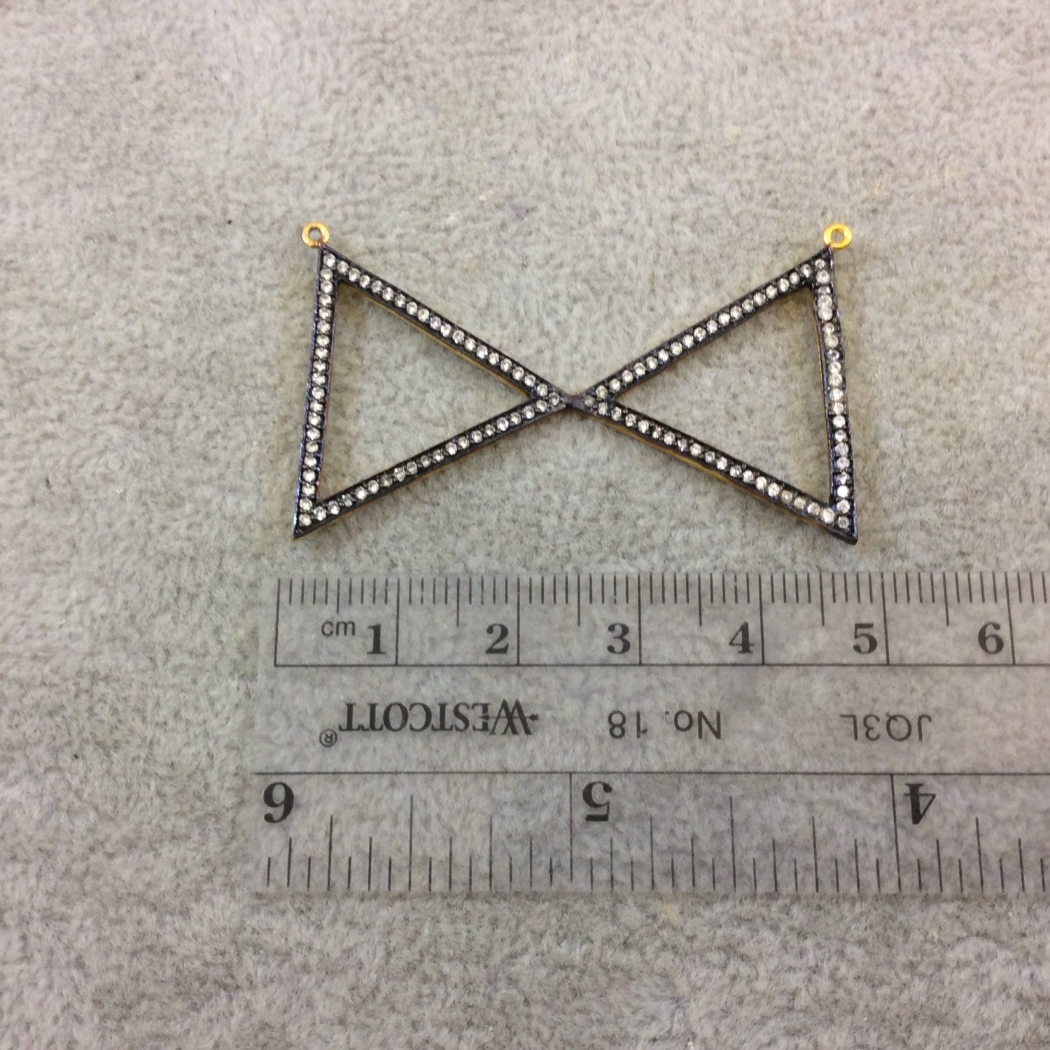 Oxidized Gold Finish Double Triangle Shaped CZ Cubic Zirconia Inlaid Plated Copper Pendant - Measuring 47mm x 27mm  - Sold Individually