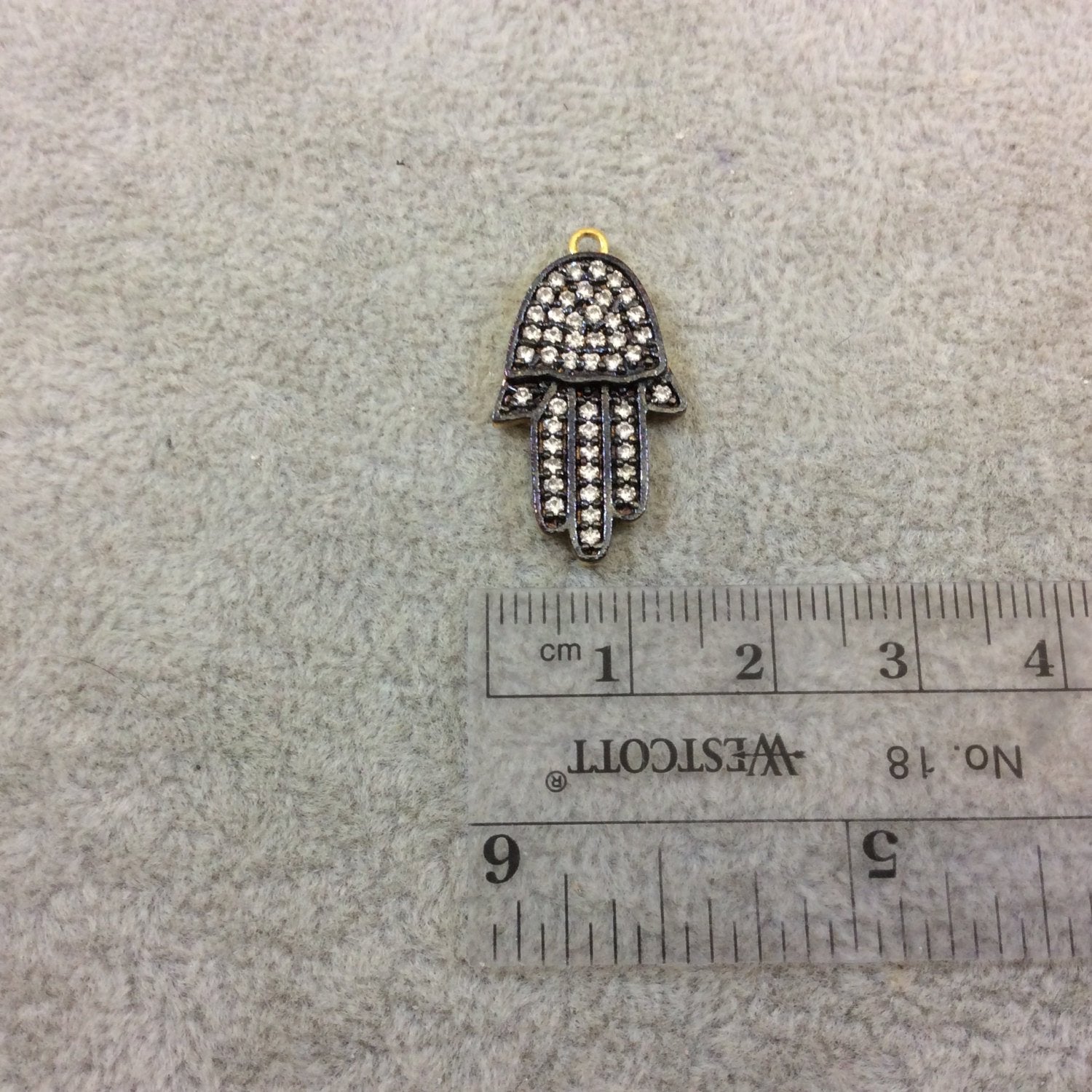 Oxidized Gold Finish Hamsa Hand Shaped CZ Cubic Zirconia Inlaid Plated Copper Pendant Component - Measuring 15mm x 20mm  - Sold Individually