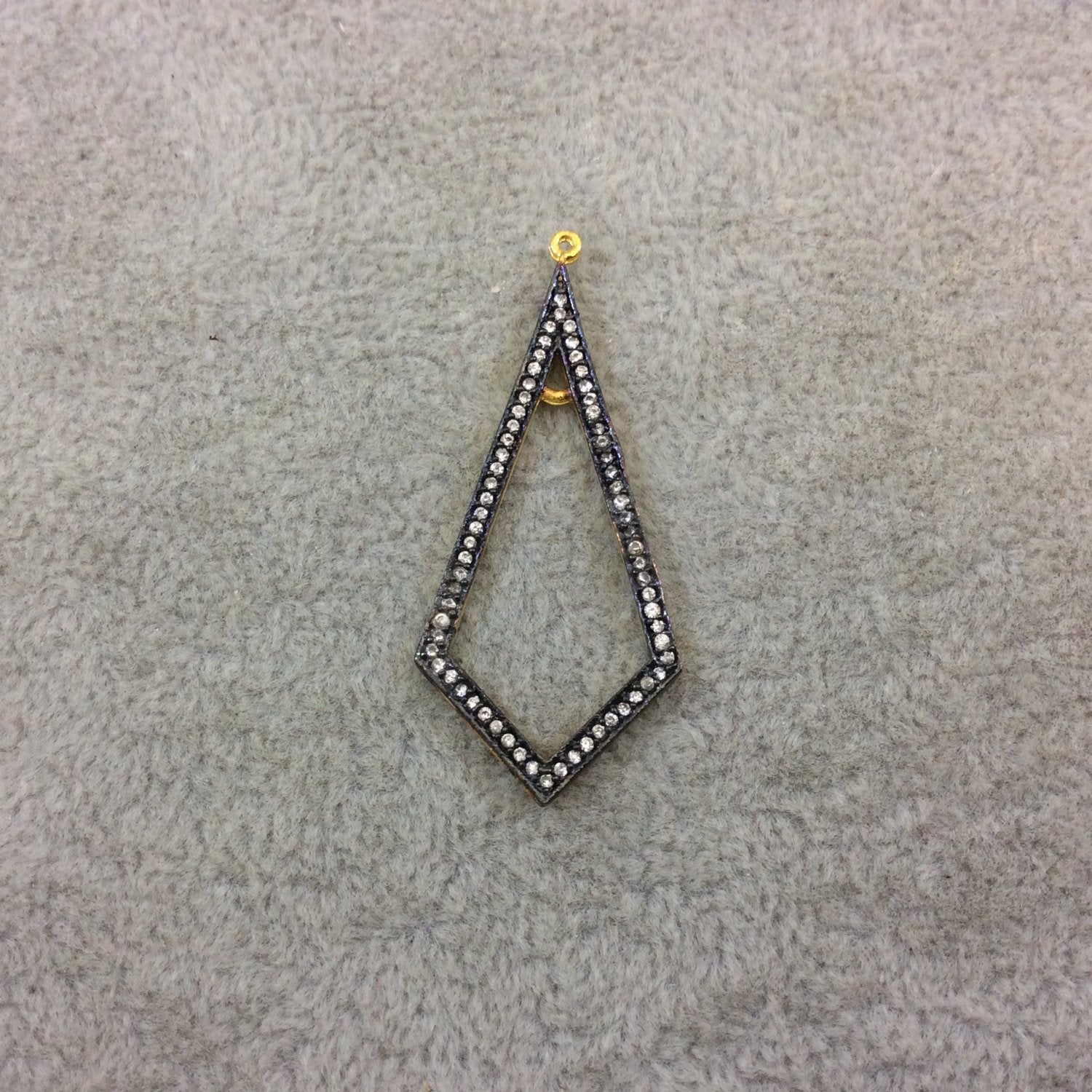 Oxidized Gold Finish Diamond/Kite Shape CZ Cubic Zirconia Inlaid Plated Copper Pendant - Measuring 19mm x 41mm  - Sold Individually