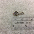 Small Oxidized Gold Finish Key Shaped CZ Cubic Zirconia Inlaid Plated Copper Pendant Component - Measuring 10mm x 20mm  - Sold Individually