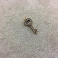 Small Oxidized Gold Finish Key Shaped CZ Cubic Zirconia Inlaid Plated Copper Pendant Component - Measuring 10mm x 20mm  - Sold Individually