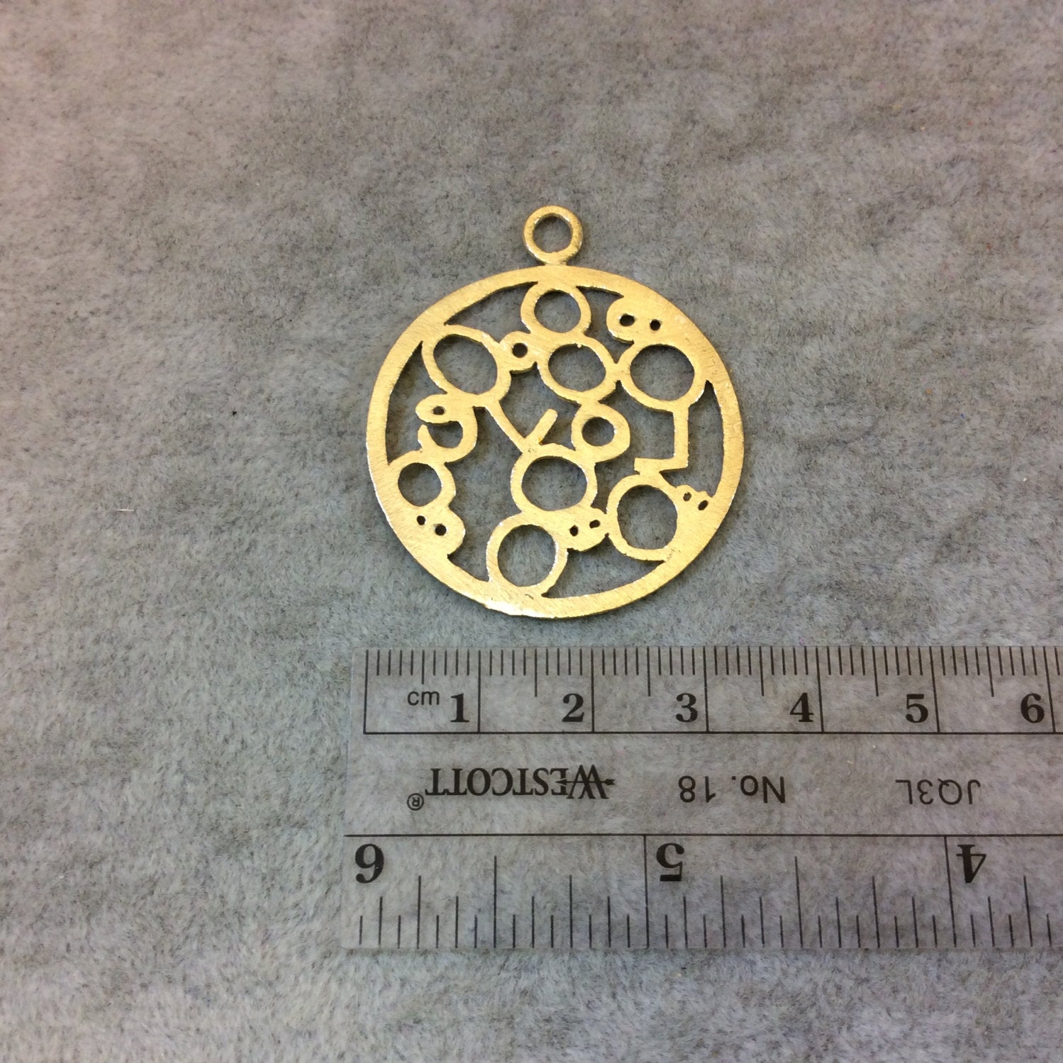 Gold Plated "Love" Worded Bubbles Cutout Circle Shaped Brushed Finish Copper Components - Measures 35mm x 35mm - Sold in Packs of 4 (349-GD)