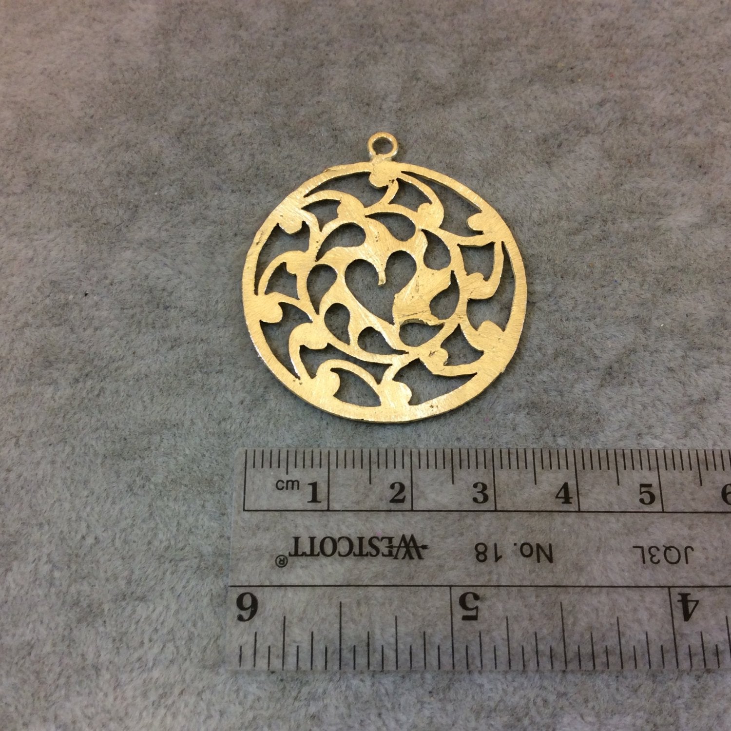 Gold Plated Growing Heart Vines Cutout Circle Shaped Brushed Finish Copper Components - Measuring 37mm x 37mm - Sold in Packs of 10 (353-GD)