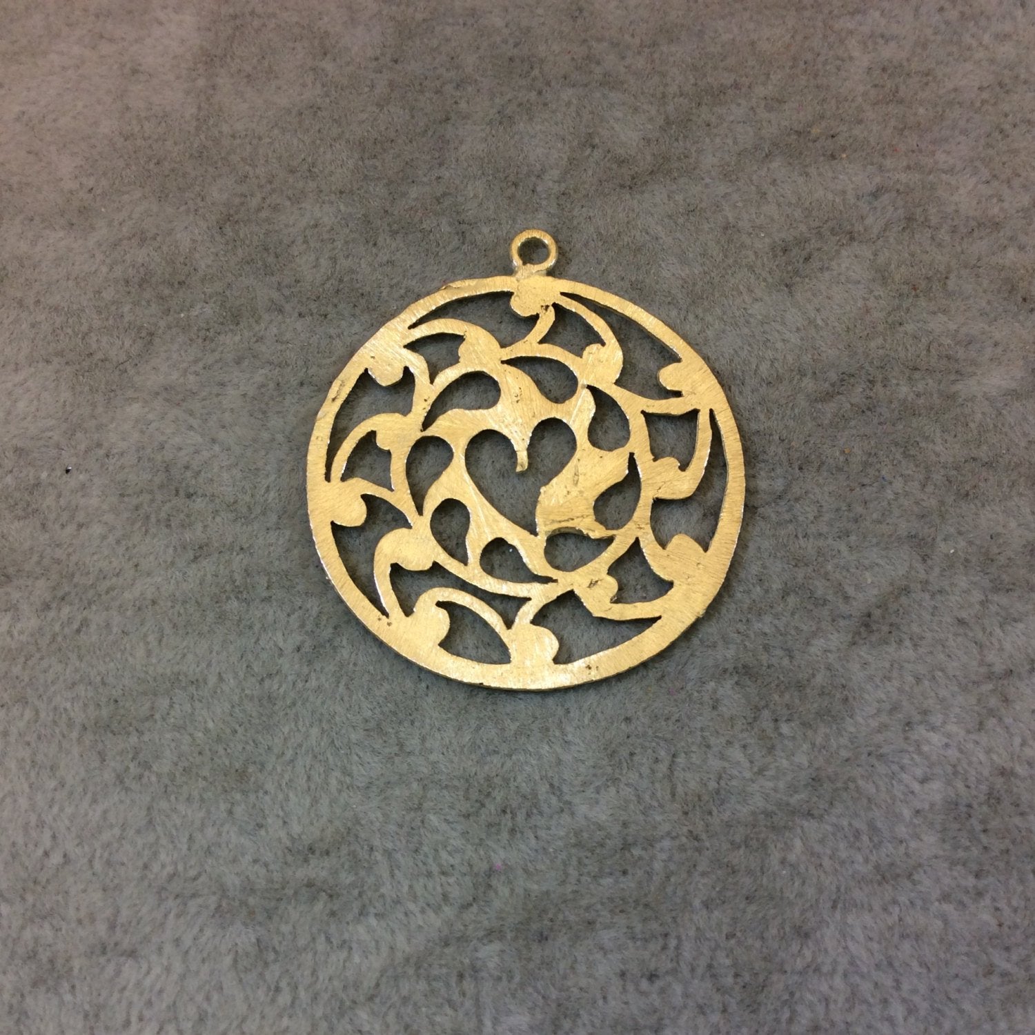 Gold Plated Growing Heart Vines Cutout Circle Shaped Brushed Finish Copper Components - Measuring 37mm x 37mm - Sold in Packs of 10 (353-GD)