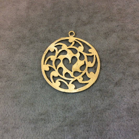 Gold Plated Growing Heart Vines Cutout Circle Shaped Brushed Finish Copper Components - Measuring 37mm x 37mm - Sold in Packs of 10 (353-GD)