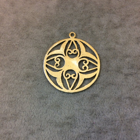 Gold Plated Four Point Scroll Cutout Circle Shaped Brushed Finish Copper Components - Measuring 34mm x 34mm - Sold in Packs of 10 (345-GD)