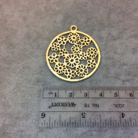 Large Gold Plated Daisy/Floral Field Cutout Circle Brushed Finish Copper Components - Measuring 39mm x 39mm - Sold in Packs of 10 (329-GD)