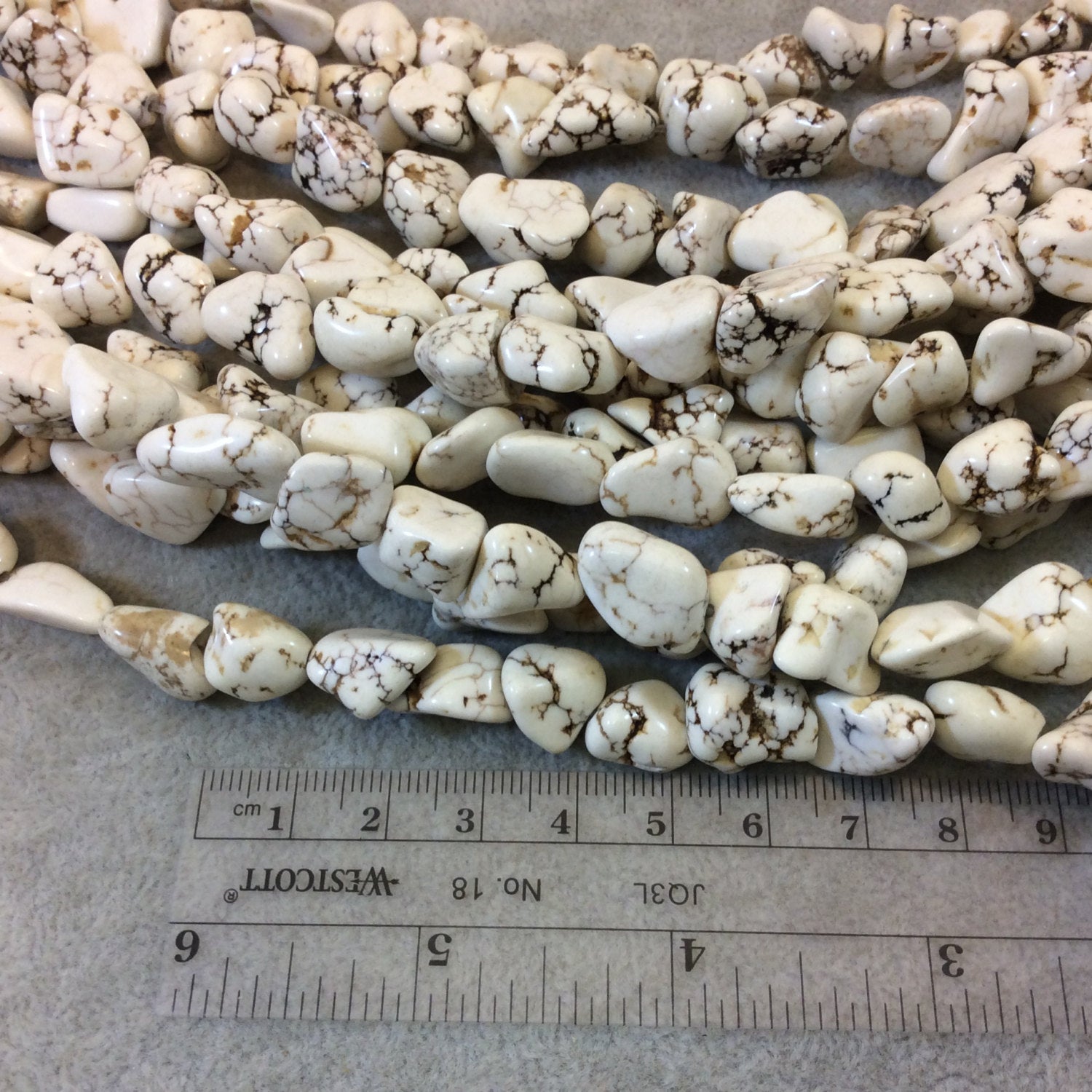 Natural White Howlite Freeform Nugget Shaped Beads - Sold by 16" Strands (Approx. 32 Beads) - Measuring 12-15mm Long, with 1mm Holes