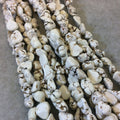 Natural White Howlite Freeform Nugget Shaped Beads - Sold by 16&quot; Strands (Approx. 32 Beads) - Measuring 12-15mm Long, with 1mm Holes