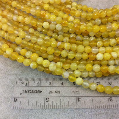 6mm Smooth Dyed Mixed Yellow Natural Banded Agate Round/Ball Shaped Beads with 1mm Holes - Sold by 15.5" Strands (Approx. 62 Beads)