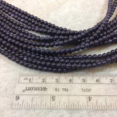 4mm Smooth Manmade Blue Goldstone (Glass) Round/Ball Shaped Beads - Sold by 15.25" Strands (Approximately 101  Beads) - Synthetic Gemstone