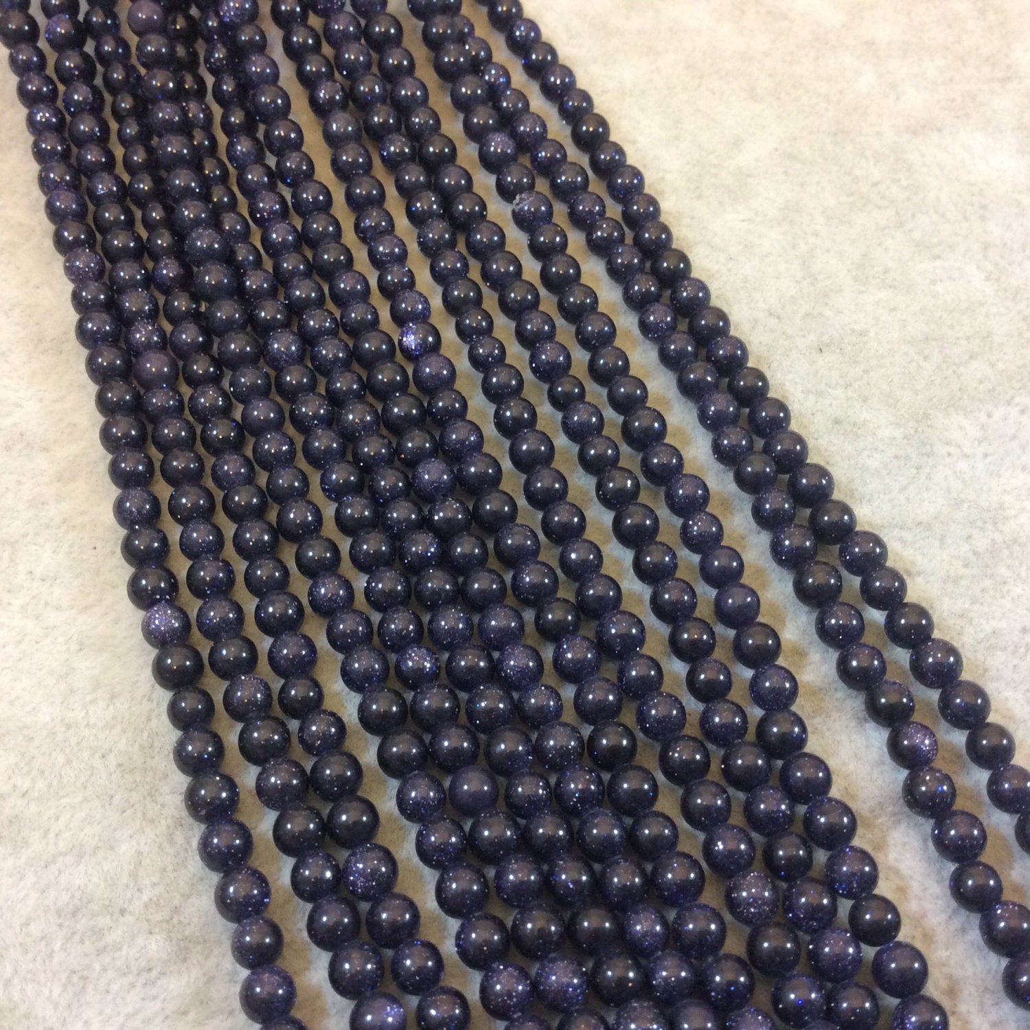 4mm Smooth Manmade Blue Goldstone (Glass) Round/Ball Shaped Beads - Sold by 15.25" Strands (Approximately 101  Beads) - Synthetic Gemstone