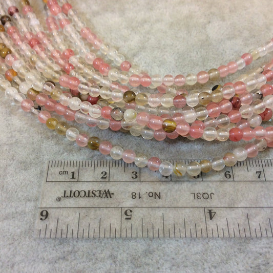 4mm Smooth Natural Mixed Cherry Quartz Round/Ball Shaped Beads - Sold by 15" Strands (Approximately 97 Beads) - Semi-Precious Gemstone Beads