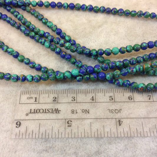 4mm Smooth Synthetic Malachite/Azurite Round/Ball Shaped Beads - 15.25" Strand (Approximately 95 Beads) - Manmade/Faux Gemstone Beads