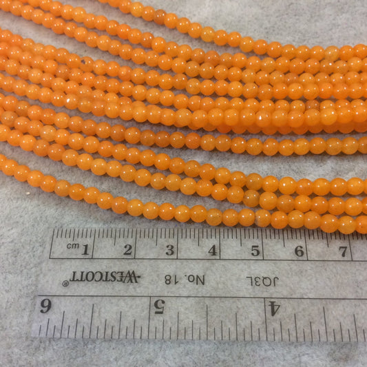 4mm Smooth Dyed Bright Orange Natural Jade Round/Ball Shaped Beads - Sold by 15.25" Strands (Approx. 92 Beads) - Semi-Precious Gemstone
