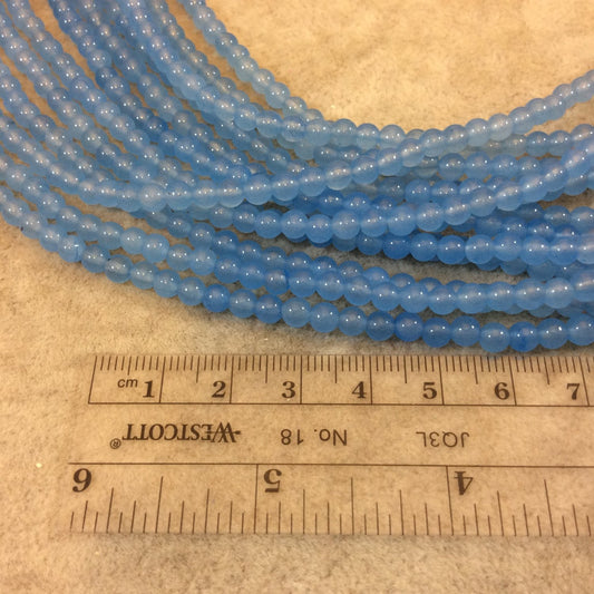 4mm Smooth Dyed Sky Blue Natural Jade Round/Ball Shaped Beads - Sold by 15.25" Strands (Approx. 92 Beads) - Semi-Precious Gemstone