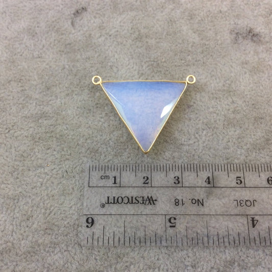 Gold Plated Faceted White Opalite (Manmade Glass) Inverted Triangle Shaped Bezel Pendant - Measuring 30mm x 30mm - Sold Individually