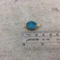 Gold Plated Dyed Emerald Green Druzy Agate Oblong/Oval Shaped Bezel Connector - Measuring 12mm x 16mm Approx. - Sold Individually/Randomly