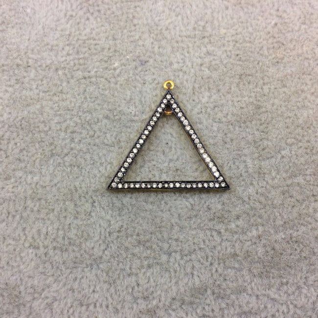 Oxidized Gold Finish Two-Ringed Triangle Shaped CZ Cubic Zirconia Inlaid Plated Copper Pendant - Measuring 27mm x 27mm  - Sold Individually