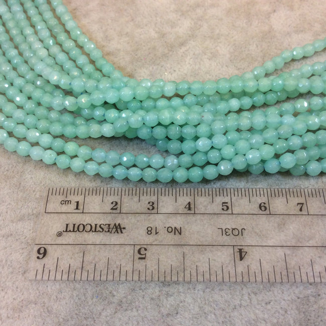 4mm Faceted Dyed Mint Green Natural Jade Round/Ball Shaped Beads - Sold by 14.5" Strands (Approx. 90 Beads) - Semi-Precious Gemstone