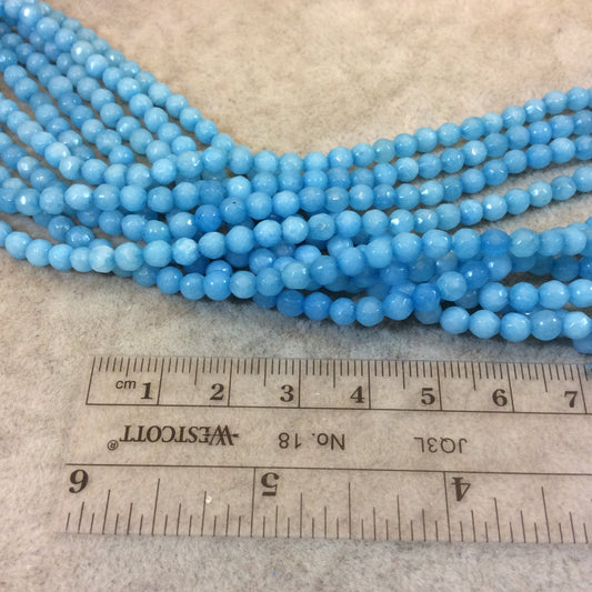 4mm Faceted Dyed Sky Blue Pink Natural Jade Round/Ball Shaped Beads - Sold by 14.5" Strands (Approx. 90 Beads) - Semi-Precious Gemstone