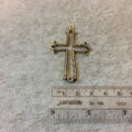 Medium Oxidized Gold Plated CZ Cubic Zirconia Inlaid Open Fancy Cross Shaped Copper Focal Pendant - Measuring 31mm x 40mm, Approximately