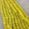 8mm x 9mm Matte Deep Yellow Fat Heishi/Tube Shaped Indian Beach/Sea Glass Beads - Sold by 8" Strands - Approximately 26 Beads