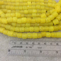 8mm x 9mm Matte Deep Yellow Fat Heishi/Tube Shaped Indian Beach/Sea Glass Beads - Sold by 8" Strands - Approximately 26 Beads