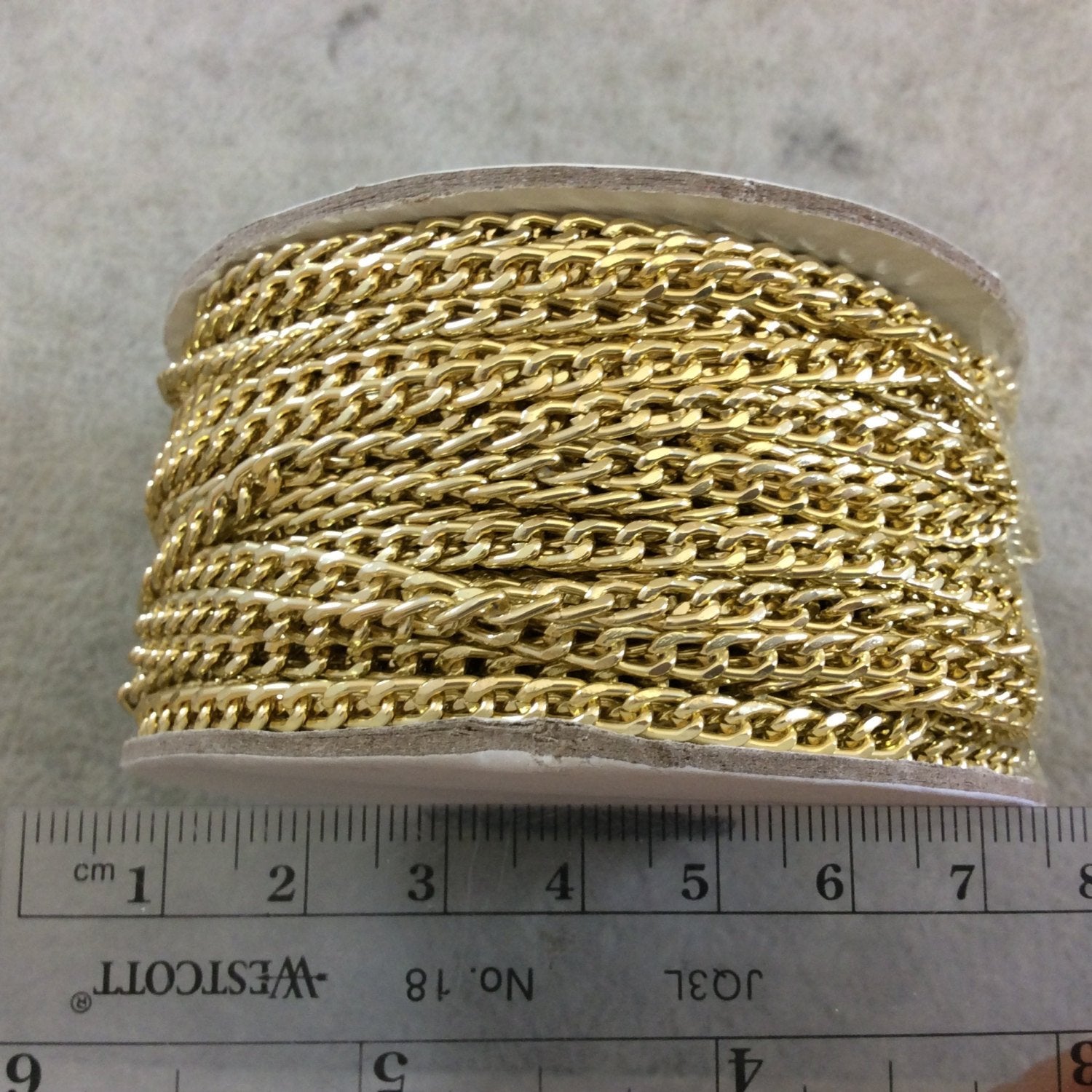 A1907 FULL SPOOL - Gold Plated Aluminum Flattened Oval Shaped Twisted Link Curb Chain with 3.5mm x 6mm Links - Three Finishes Available