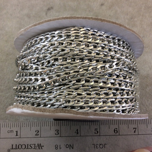 A1907 FULL SPOOL - Silver Plated Aluminum Flattened Oval Shaped Twisted Link Curb Chain with 3.5mm x 6mm Links - Three Finishes Available