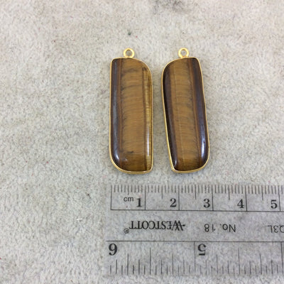Brown Tiger Eye Bezels | One Pair of OOAK Gold Plated Smooth Freeform Petal Shaped Pendants "TP2"- Measuring 12mm x 36mm - Natural Gemstone