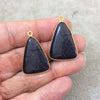 Blue Goldstone Bezels | One Pair of OOAK Gold Finish Smooth Triangle Shaped Pendants "GP1"- Measuring 19mm x 26mm - Synthetic Glass Gemstone