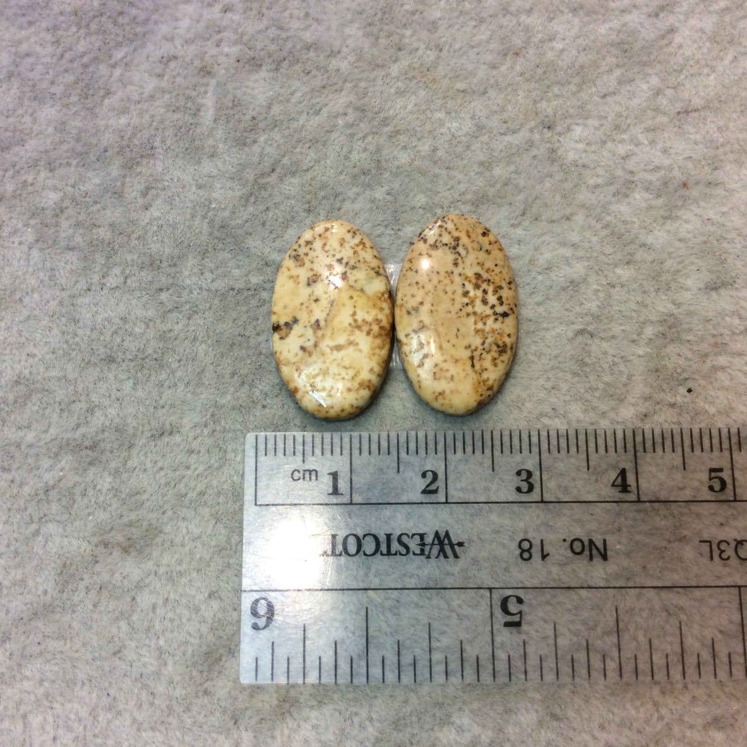 OOAK Matching Pair of Natural Picture Jasper Oval Shaped Flat Back Cabochons - Measuring 13mm x 23mm, 4mm Dome Height - Quality Gemstone