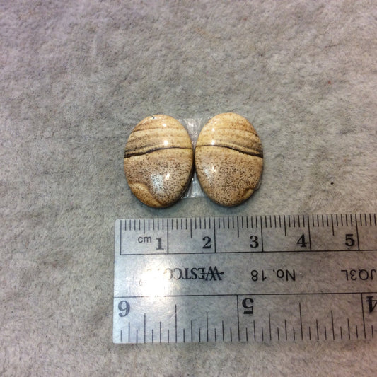 OOAK Matching Pair of Natural Picture Jasper Oval Shaped Flat Back Cabochons - Measuring 15mm x 21mm, 4mm Dome Height - Quality Gemstone