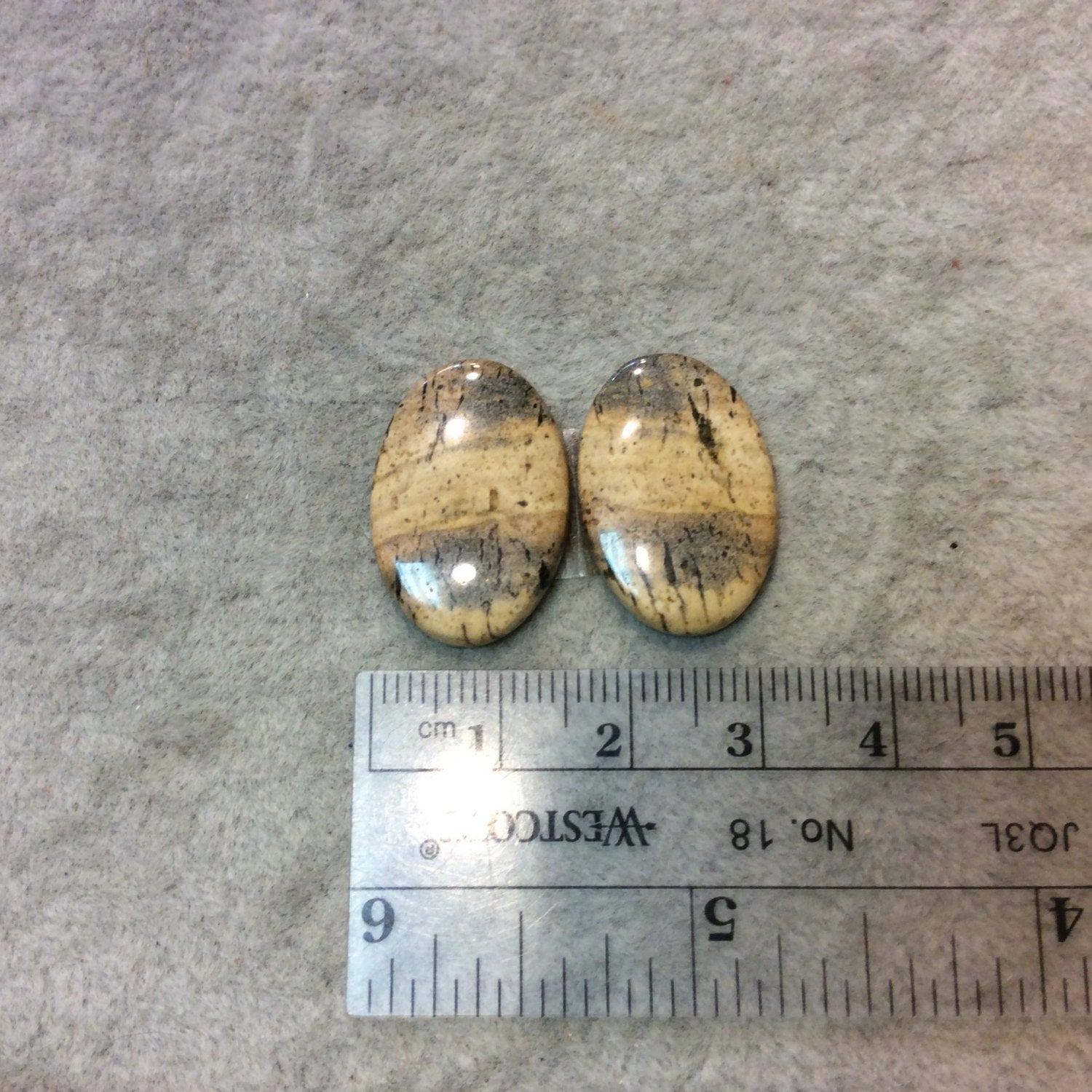 OOAK Matching Pair of Natural Picture Jasper Oval Shaped Flat Back Cabochons - Measuring 16mm x 23mm, 4mm Dome Height - Quality Gemstone