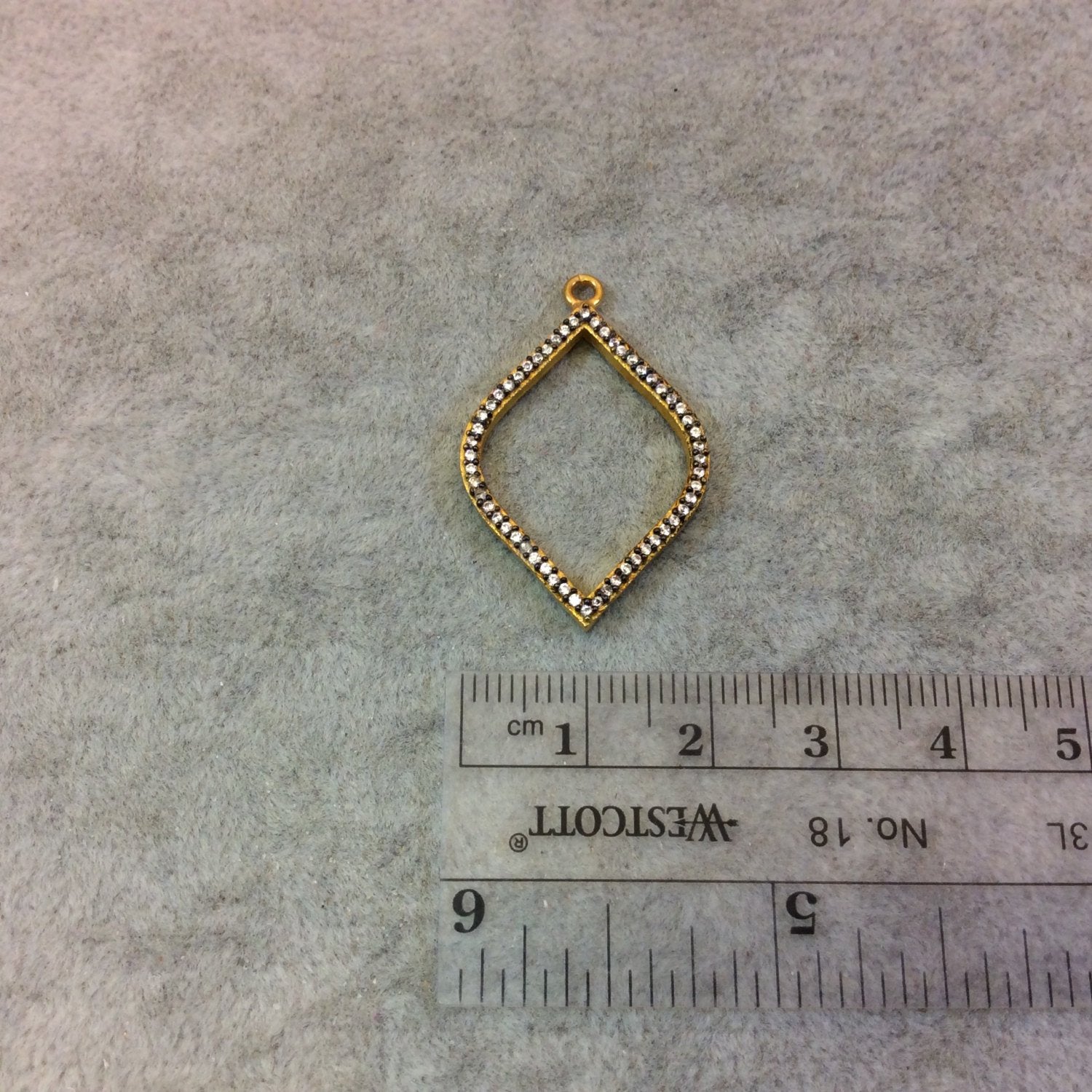 Medium Oxidized Gold Plated CZ Cubic Zirconia Inlaid Fat Open Marquise Shaped Copper Focal Pendant - Measuring 21mm x 29mm, Approximately