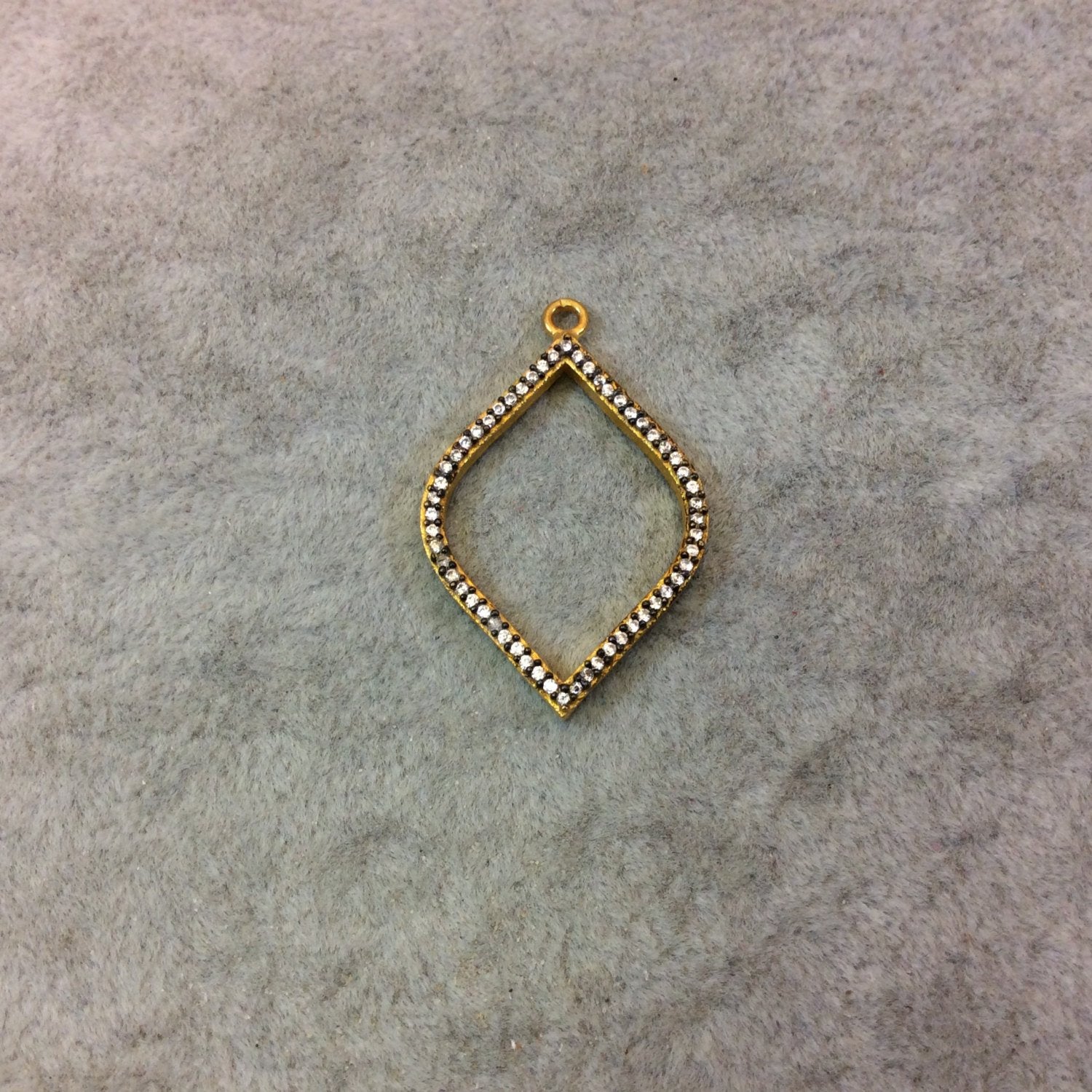 Medium Oxidized Gold Plated CZ Cubic Zirconia Inlaid Fat Open Marquise Shaped Copper Focal Pendant - Measuring 21mm x 29mm, Approximately
