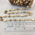 Picture Jasper Rosary Chain with Gold Wire Wrapping - 6mm Beaded Chain for Necklaces, Chokers, Bracelets, ETC.
