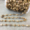 Picture Jasper Rosary Chain with Gold Wire Wrapping - 6mm Beaded Chain for Necklaces, Chokers, Bracelets, ETC.