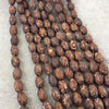 8mm x 12mm Natural Brown Eye Design Rice/Oval Shaped Tibetan Agate Beads - 15" Strand (Approximately 32 Beads) - Semi-Precious Gemstone