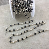 Silver Plated Copper Wrapped Rosary Chain with 3-4mm Faceted Natural Spinel and Pyrite Rondelle Beads (CH138-SV) - Sold by 1' Cut Sections!