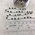 Silver Plated Copper Wrapped Rosary Chain with 3-4mm Faceted Natural Spinel and Pyrite Rondelle Beads (CH138-SV) - Sold by 1' Cut Sections!