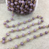 Gold Plated Copper Wrapped Rosary Chain with 6mm Faceted Faded Purple Glass Crystal Rondelle Beads - Sold by 1' Cut Section or in Bulk!