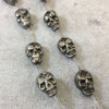 13mm x 18mm Smooth Natural Metallic Pyrite Flattened Skull Shaped Beads with 1mm Holes - 15.25" Strand (Approx. 13 Beads) - Quality Gemstone