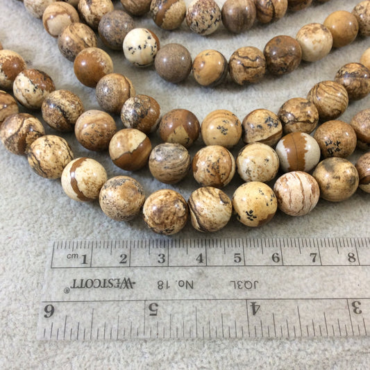 12mm Smooth Round/Ball Shaped Natural Picture Jasper Beads with 1mm Holes - Sold by 15" Strands (Approx. 33 Beads) - Quality Gemstone