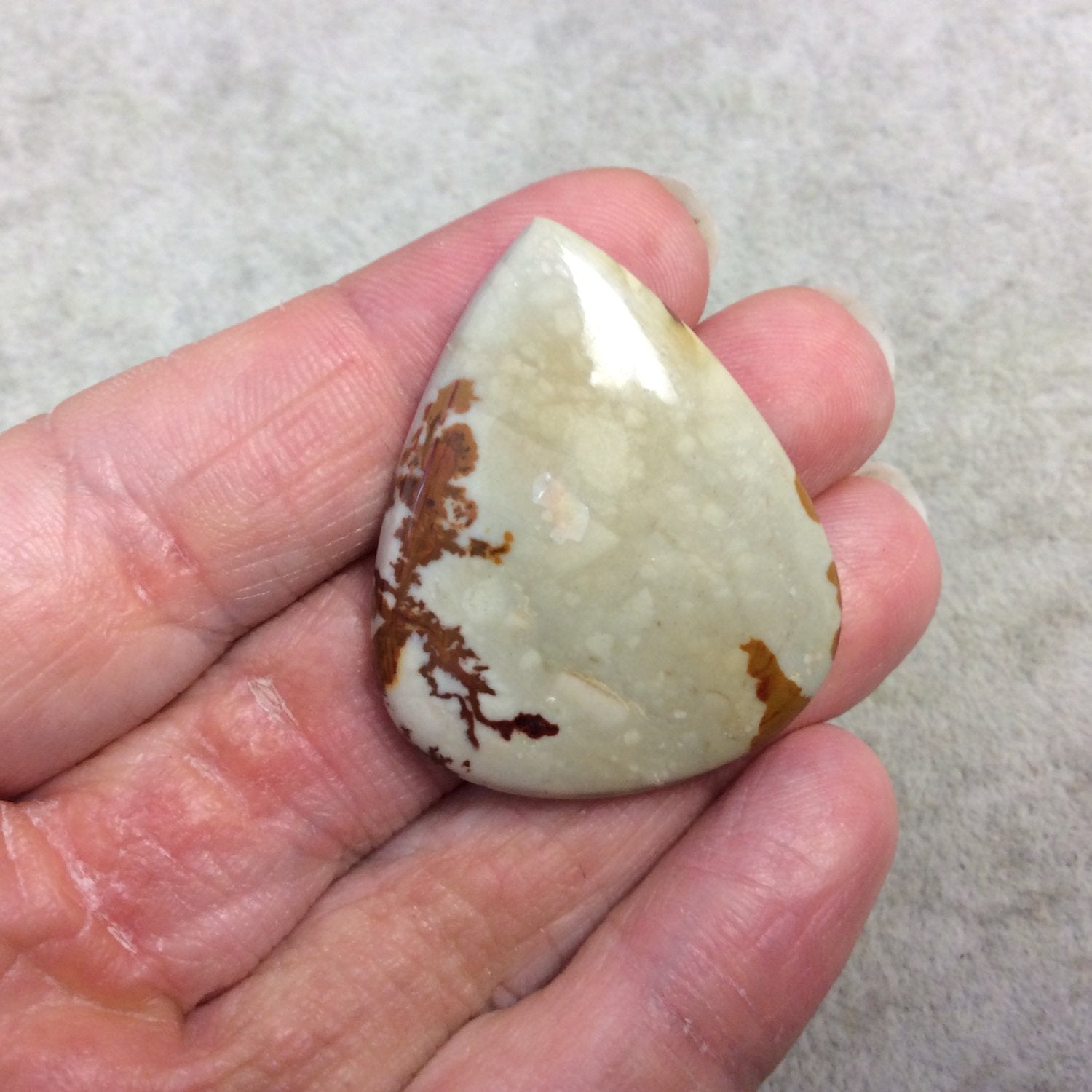 Natural American Picture Jasper Teardrop/Pear Shaped Flat Back Cabochon - Measuring 33mm x 39mm, 5mm Dome Height - High Quality Gemstone