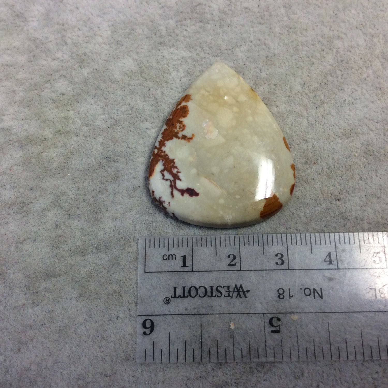 Natural American Picture Jasper Teardrop/Pear Shaped Flat Back Cabochon - Measuring 33mm x 39mm, 5mm Dome Height - High Quality Gemstone